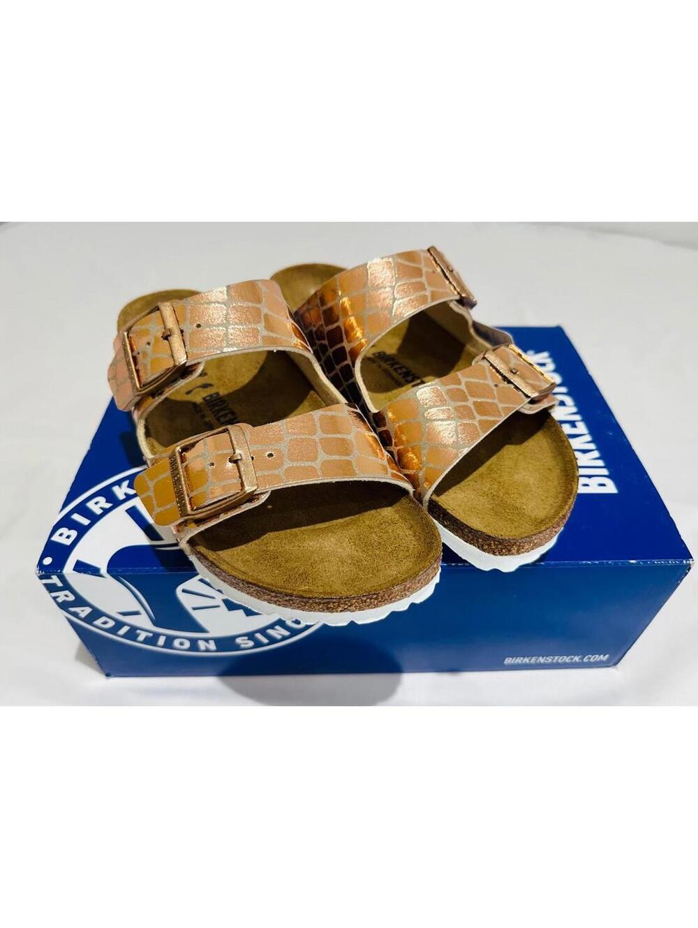 NWT Birkenstock Unisex Arizona Gator Gleam Sandals Copper  Metallic Size 8